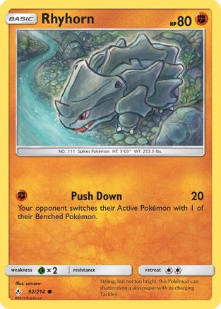 Rhyhorn (92) (92) 092  - Reverse Holofoil SM  Unbroken Bonds - Common
