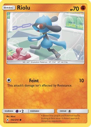 Riolu 102  - Reverse Holofoil SM  Unbroken Bonds - Common
