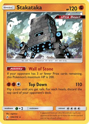 Stakataka 106  - Holofoil SM  Unbroken Bonds - Holo Rare