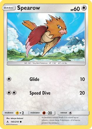 Spearow 145  - Reverse Holofoil SM  Unbroken Bonds - Common