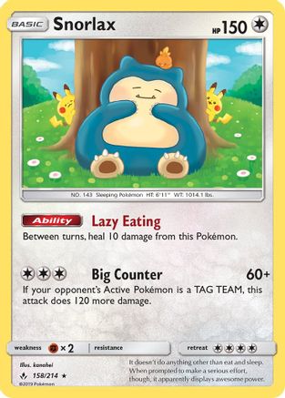 Snorlax 158  - Reverse Holofoil SM  Unbroken Bonds - Holo Rare