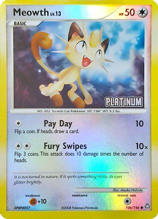 Meowth - 106/146 [Platinum]/146  - Reverse Holofoil Burger King Promos - Promo