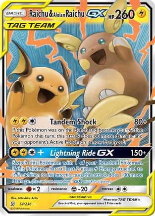 Raichu & Alolan Raichu GX 054  - Holofoil SM  Unified Minds - Ultra Rare