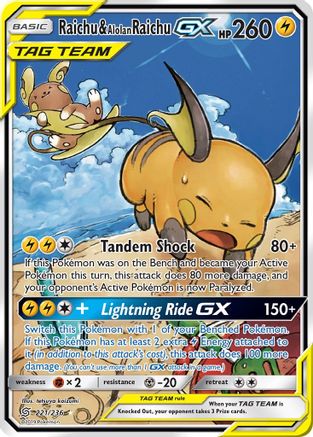 Raichu & Alolan Raichu GX (Alternate Full Art)  - Holofoil SM  Unified Minds - Ultra Rare