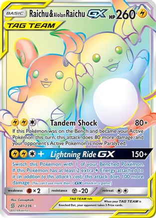 Raichu & Alolan Raichu GX (Secret)  - Holofoil SM  Unified Minds - Secret Rare