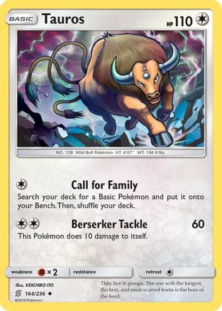 Tauros 164  - Reverse Holofoil SM  Unified Minds - Uncommon