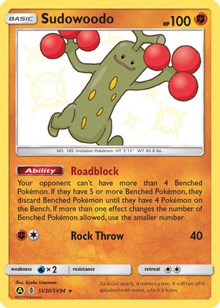 Sudowoodo SV20  - Holofoil Hidden Fates Shiny Vault - Shiny Holo Rare