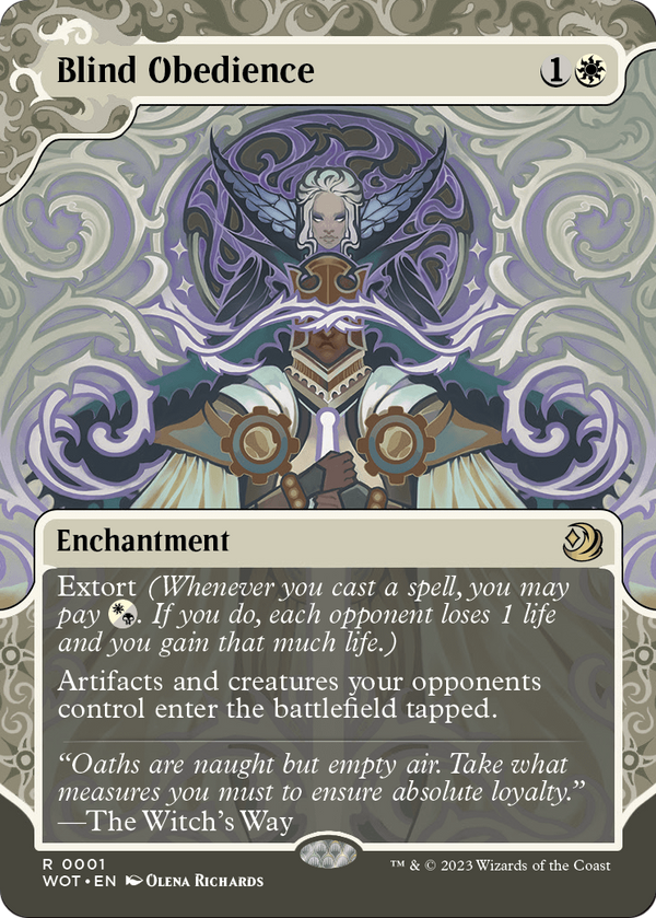 Blind Obedience (WOT-001) - Wilds of Eldraine: Enchanting Tales: (Showcase) (Borderless)
