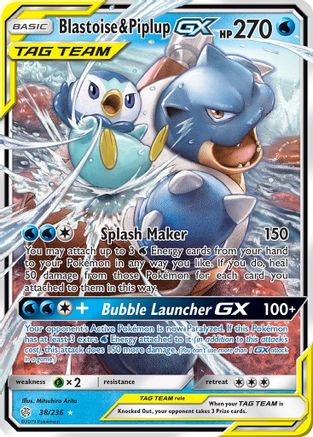 Blastoise & Piplup GX 038  - Holofoil SM  Cosmic Eclipse - Ultra Rare