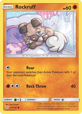Rockruff 123  - Reverse Holofoil SM  Cosmic Eclipse - Common