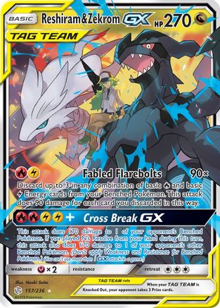 Reshiram & Zekrom GX 157  - Holofoil SM  Cosmic Eclipse - Ultra Rare