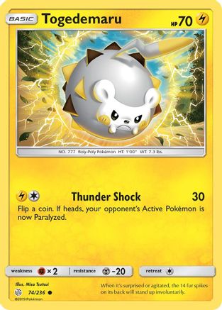 Togedemaru 074/236  - Reverse Holofoil SM  Cosmic Eclipse - Common