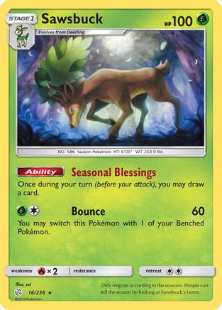Sawsbuck  - Reverse Holofoil SM  Cosmic Eclipse - Holo Rare