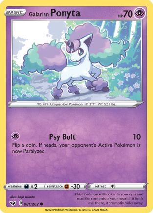 Galarian Ponyta 081  - Reverse Holofoil SWSH01 Sword & Shield Base Set - Common