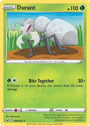 Durant 008  - Reverse Holofoil SWSH01 Sword & Shield Base Set - Rare