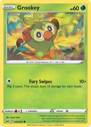 Grookey (010) (010) 010  - Reverse Holofoil SWSH01 Sword & Shield Base Set - Common