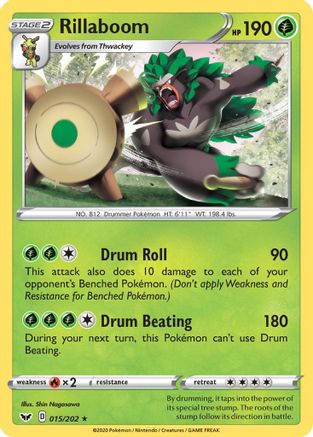 Rillaboom (015) (015) 015  - Reverse Holofoil SWSH01 Sword & Shield Base Set - Rare