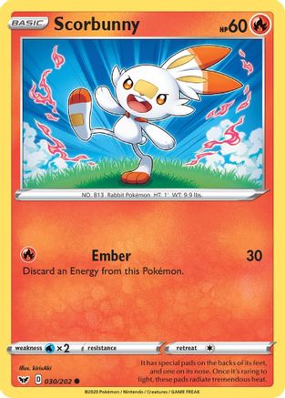 Scorbunny (030) (030) 030  - Reverse Holofoil SWSH01 Sword & Shield Base Set - Common