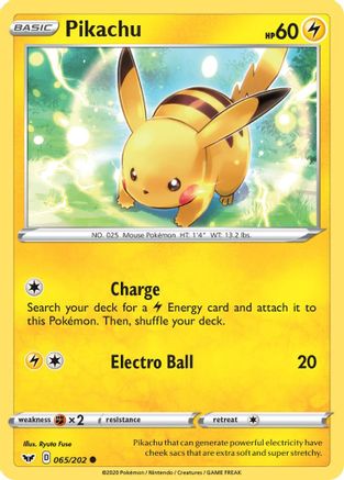 Pikachu 065  - Reverse Holofoil SWSH01 Sword & Shield Base Set - Common