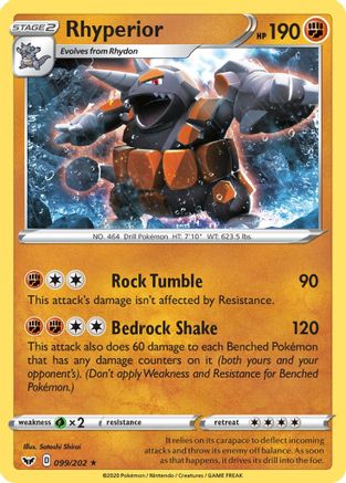 Rhyperior 099  - Holofoil SWSH01 Sword & Shield Base Set - Holo Rare