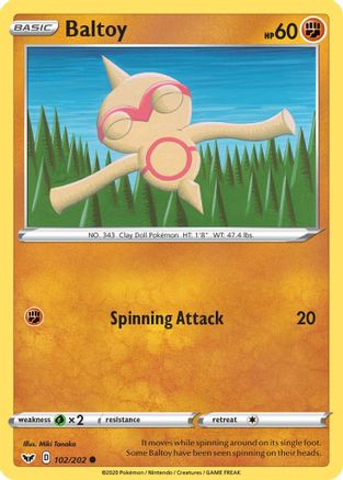 Baltoy (102) (102) 102  - Reverse Holofoil SWSH01 Sword & Shield Base Set - Common