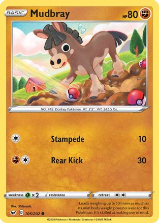 Mudbray 105  - Reverse Holofoil SWSH01 Sword & Shield Base Set - Common