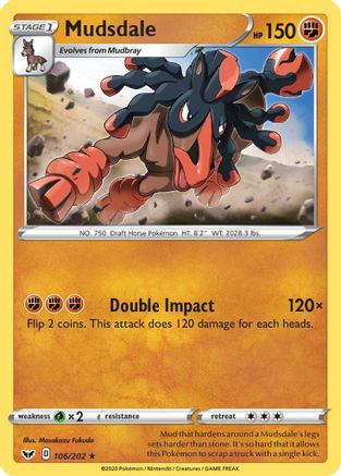 Mudsdale 106/202  - Reverse Holofoil SWSH01 Sword & Shield Base Set - Rare