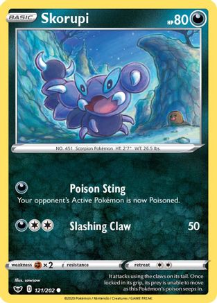 Skorupi 121  - Reverse Holofoil SWSH01 Sword & Shield Base Set - Common