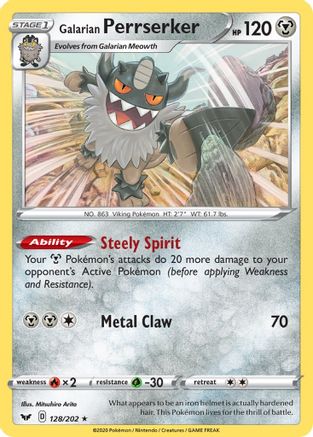 Galarian Perrserker 128  - Holofoil SWSH01 Sword & Shield Base Set - Holo Rare