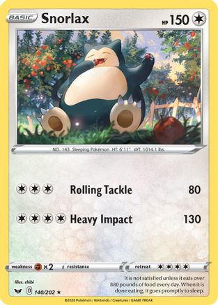 Snorlax 140  SWSH01 Sword & Shield Base Set - Rare