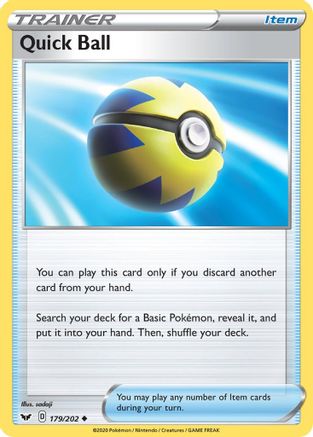Quick Ball 179  - Reverse Holofoil SWSH01 Sword & Shield Base Set - Uncommon