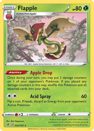 Flapple 022  - Reverse Holofoil SWSH02 Rebel Clash - Holo Rare