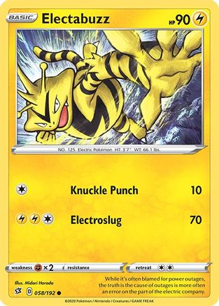 Electabuzz 058  - Reverse Holofoil SWSH02 Rebel Clash - Common