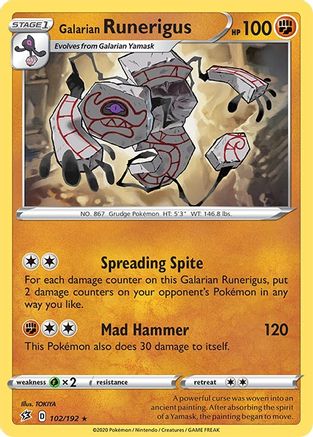 Galarian Runerigus 102  - Reverse Holofoil SWSH02 Rebel Clash - Rare