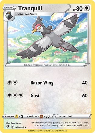 Tranquill/192  - Reverse Holofoil SWSH02 Rebel Clash - Uncommon