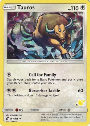 Tauros - 164/236 (#37 Pikachu Stamped)/236  Battle Academy - Promo
