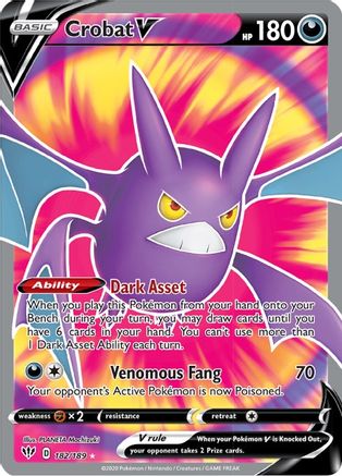 Crobat V (Full Art) 182  - Holofoil SWSH03 Darkness Ablaze - Ultra Rare