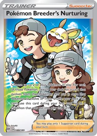 Pokemon Breeder's Nurturing (Full Art) 188  - Holofoil SWSH03 Darkness Ablaze - Ultra Rare