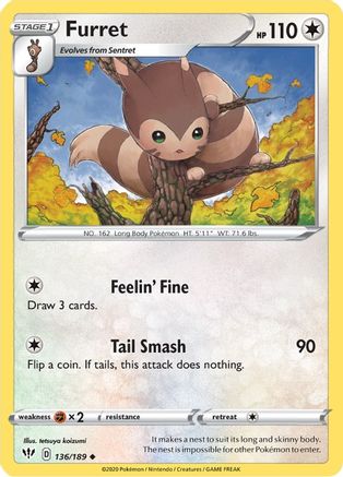 Furret 136  SWSH03 Darkness Ablaze - Uncommon