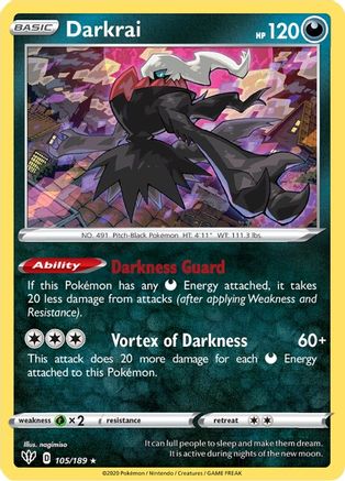 Darkrai 105  - Reverse Holofoil SWSH03 Darkness Ablaze - Holo Rare