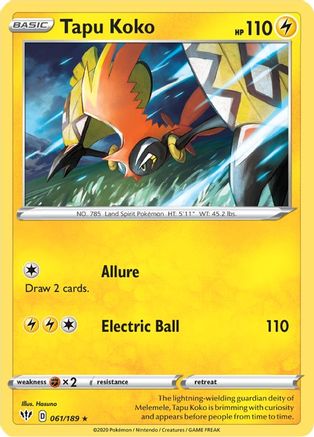 Tapu Koko 061  - Holofoil SWSH03 Darkness Ablaze - Holo Rare