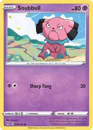 Snubbull 070  - Reverse Holofoil SWSH03 Darkness Ablaze - Common