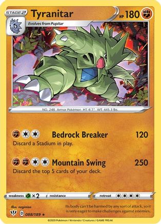 Tyranitar 088  - Holofoil SWSH03 Darkness Ablaze - Holo Rare