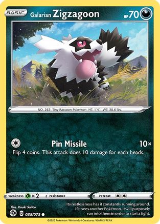 Galarian Zigzagoon 035  - Reverse Holofoil Champions Path - Common