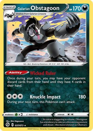 Galarian Obstagoon 037  - Reverse Holofoil Champions Path - Holo Rare