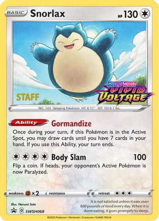 Snorlax - SWSH068 (Prerelease) [Staff]  - Holofoil SWSH Sword & Shield Promo Cards - Promo