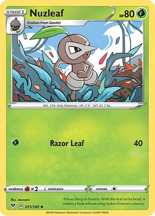 Nuzleaf 011  - Reverse Holofoil SWSH04 Vivid Voltage - Uncommon
