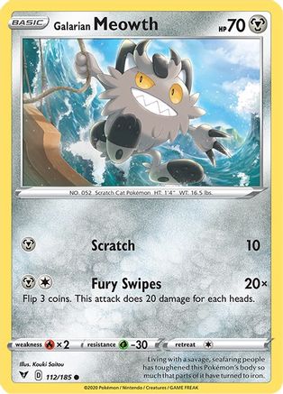 Galarian Meowth 112  - Reverse Holofoil SWSH04 Vivid Voltage - Common