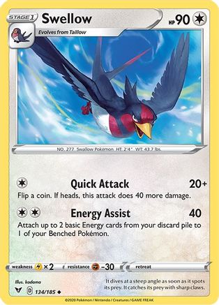 Swellow 134  - Reverse Holofoil SWSH04 Vivid Voltage - Uncommon