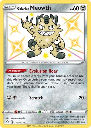 Galarian Meowth SV086  - Holofoil Shining Fates Shiny Vault - Shiny Holo Rare